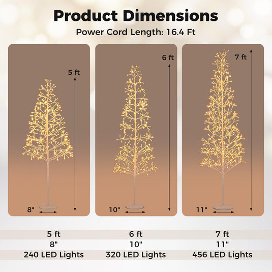 Goplus LED Birch Tree, 5/6/7 FT Pre-lit Twig Tree with Warm White Light LED Lights, Weighted Base