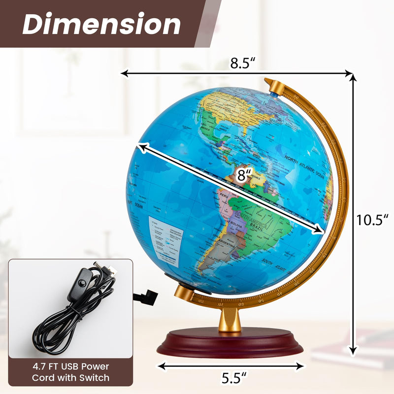 Load image into Gallery viewer, Goplus 8 Inch Night Light up Globe Lamp with Wooden Stand and HD Map for Kids Adults

