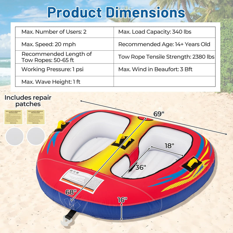 Load image into Gallery viewer, Goplus 1-2 Person Towable Tube for Boating Floating Raft Water Sports
