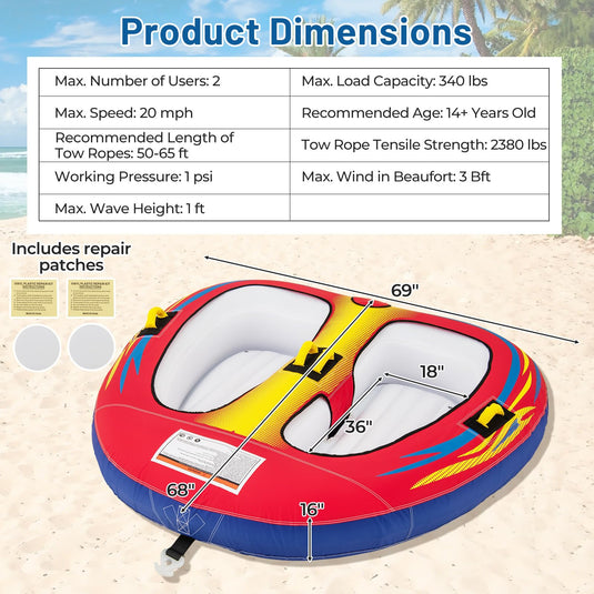 Goplus 1-2 Person Towable Tube for Boating Floating Raft Water Sports