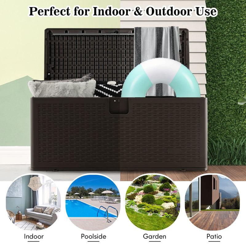 Load image into Gallery viewer, Goplus Outdoor Storage Box, 31 73 100 Gallon Waterproof Resin Patio Storage Box with Lockable Lid, Side Handle for Pillows, Cushions
