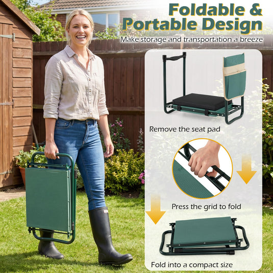 Goplus 11" Wide 2-in-1 Foldable Garden Kneeler and Seat for Seniors
