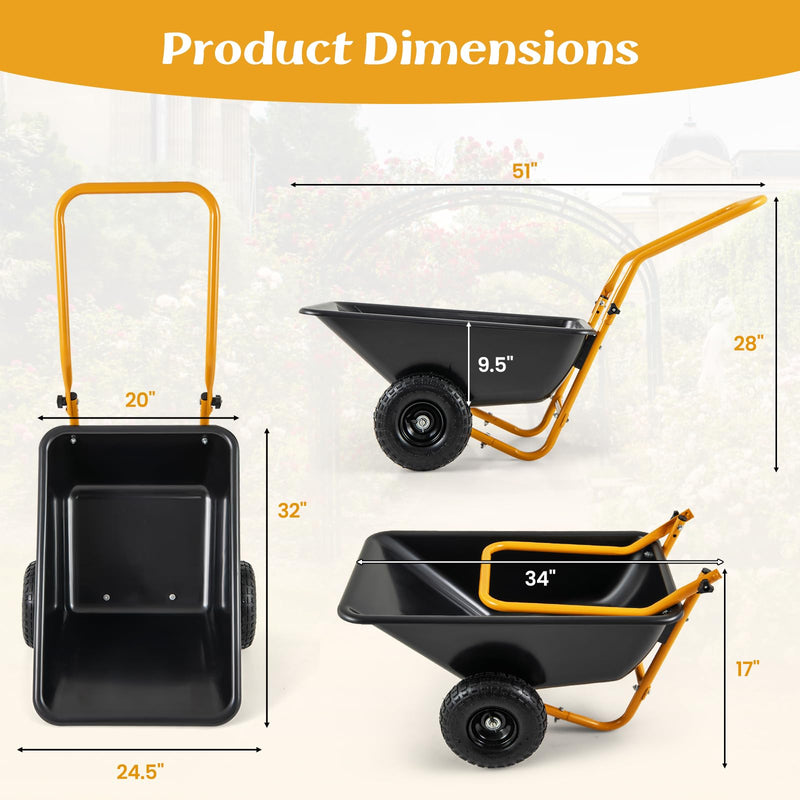 Load image into Gallery viewer, Goplus Dual-Wheel Wheelbarrow, Heavy-Duty Garden Utility Cart w/Pneumatic Tires, 330LBS Capacity
