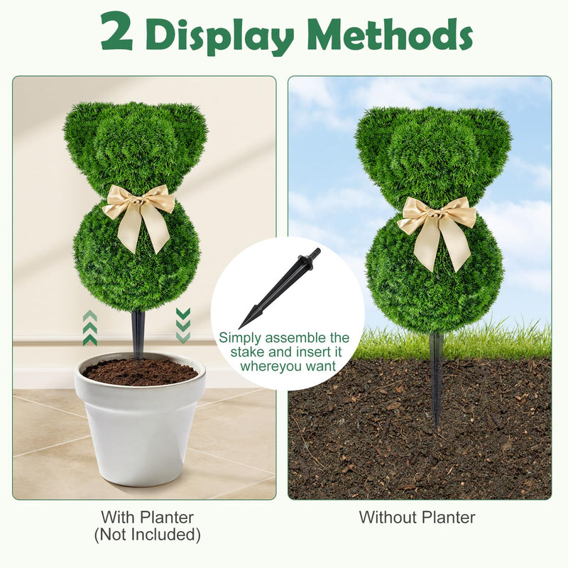 Load image into Gallery viewer, Goplus 2 Pcs Teddy Bear Topiary Trees 16.5”Sun-Resistant Faux Boxwood Plants
