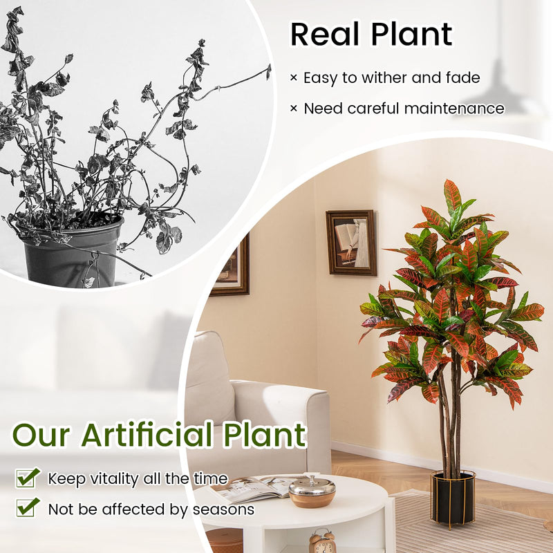 Load image into Gallery viewer, Goplus 5 FT Tall Artificial Croton Palm Tree in Pot with Gradient Leaves
