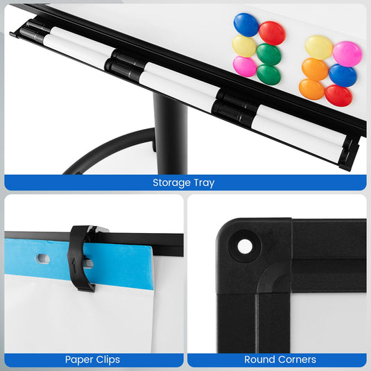 Goplus Mobile Whiteboard, 40" x 26" Height-Adjustable Dry Erase Board on Wheels