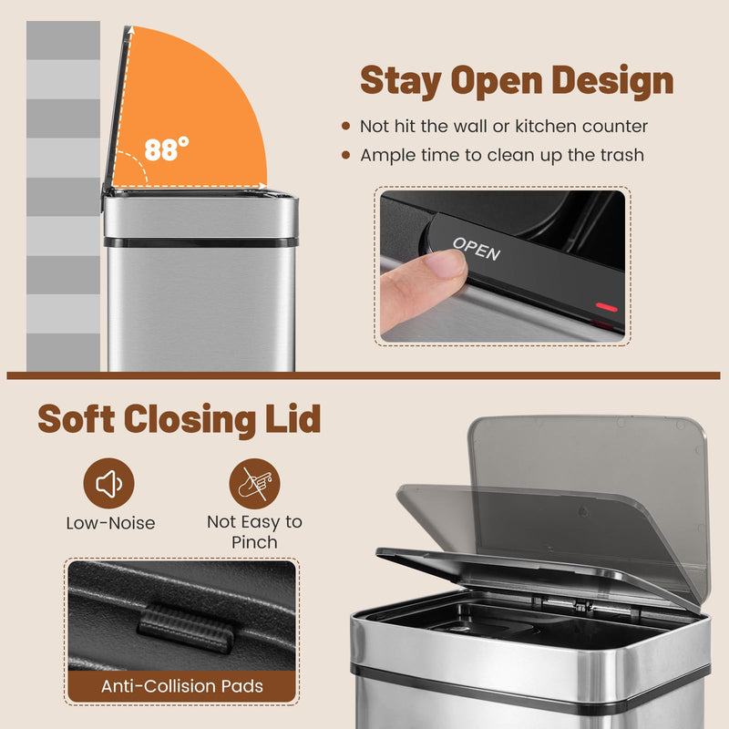 Load image into Gallery viewer, Goplus 19 Gal Stainless Steel Trash Can, 72 L Volume in 4 Containers, Motion Sensor Trash Bin
