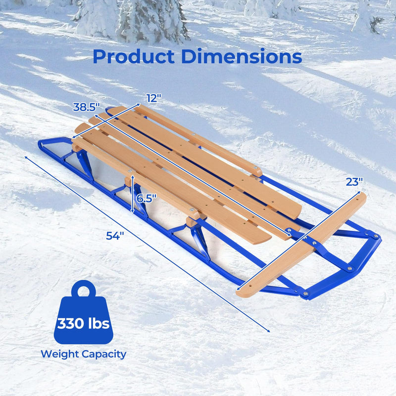 Load image into Gallery viewer, Goplus 54” Steel &amp; Wooden Pull Sleigh Snow Slider Toddler Toboggan with Metal Runners and Steering Bar
