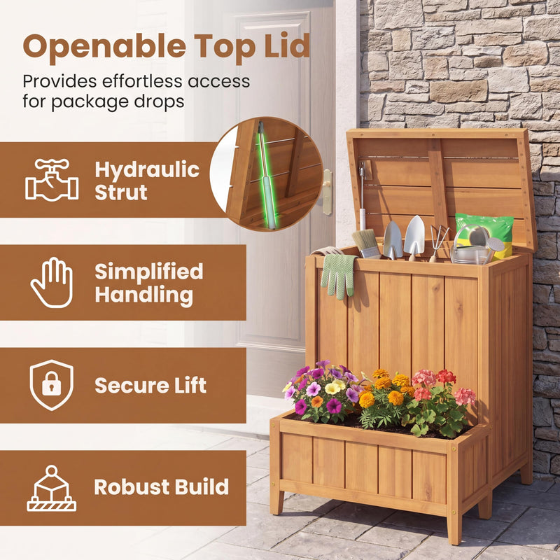 Load image into Gallery viewer, Goplus Wood Package Delivery Box with Planter Box | Multi-purpose Outdoor Storage Container

