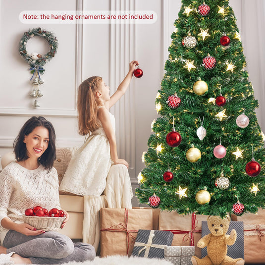 Goplus 7ft Fiber Optic Artificial Christmas Tree Pre-Lit Christmas Tree with 40 Star LED Lights
