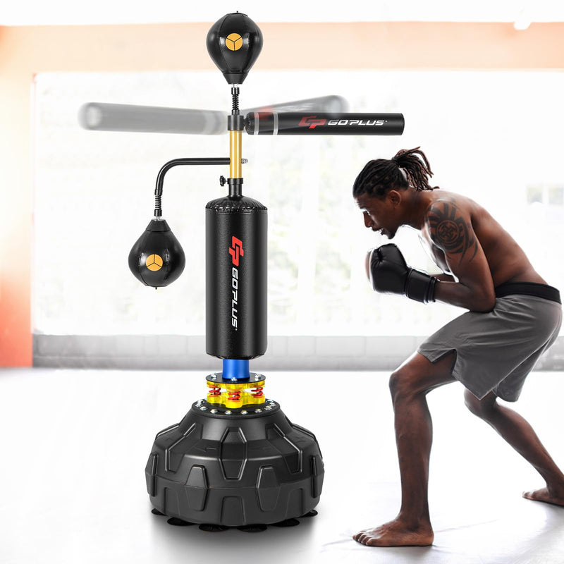 Load image into Gallery viewer, Goplus Boxing Speed Trainer, Freestanding Punching Bag 360-degree Spinning Bar with 2 Reflex Speed Balls
