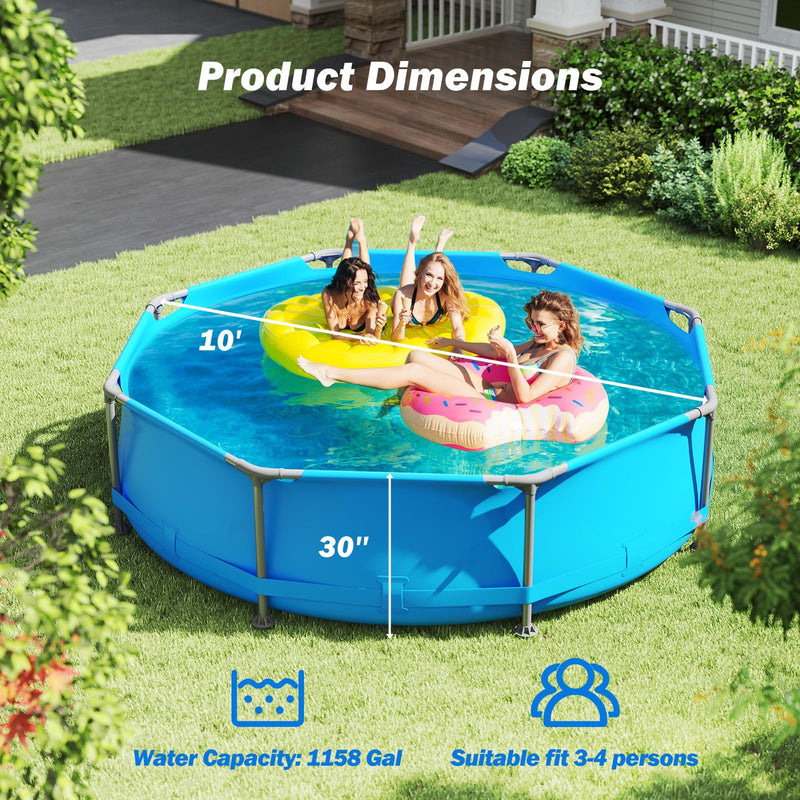 Load image into Gallery viewer, Goplus 10&#39; x 10&#39; x 30&#39;&#39; Metal Frame Family Pool Set w/PVC Fabric &amp; Drainage Valve Connector
