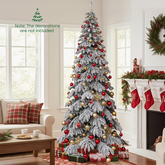 Goplus 9 FT Pre-Lit Snow Flocked Drooping Christmas Tree with Quick Power Connectors