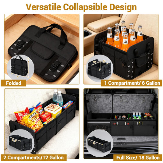 Goplus Collapsible Trunk Organizer, Multi Compartment Car Storage with Removable Lid