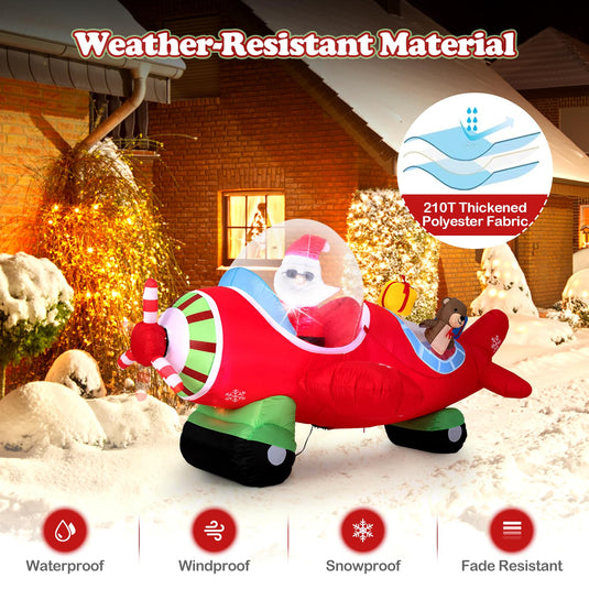 Goplus 7.2 Ft Animated Inflatable Santa on Plane Pre-lit Blow up Yard Decoration
