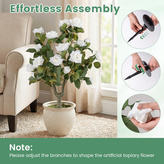 Goplus 31.5” 2 Pack Artificial Rose Flower Trees with Spikes & 18 White Flowers