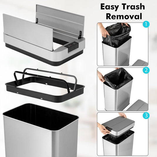 Goplus Slim Kitchen Trash Can, 13.2 Gallon Motion Sensor Garbage Bin with Wing Lids, Anti-Fingerprint Touchless Waste Bin