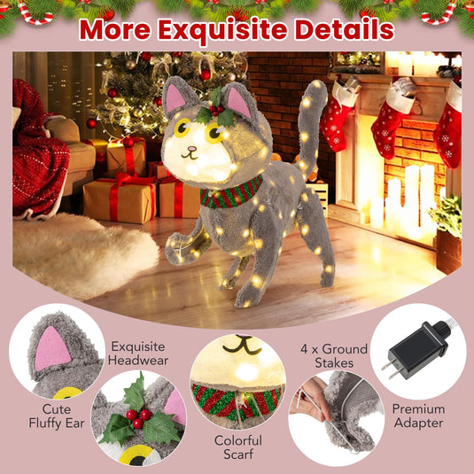 Goplus Lighted Christmas Cat, Indoor Outdoor Kitty Decoration w/ 88 LED Lights