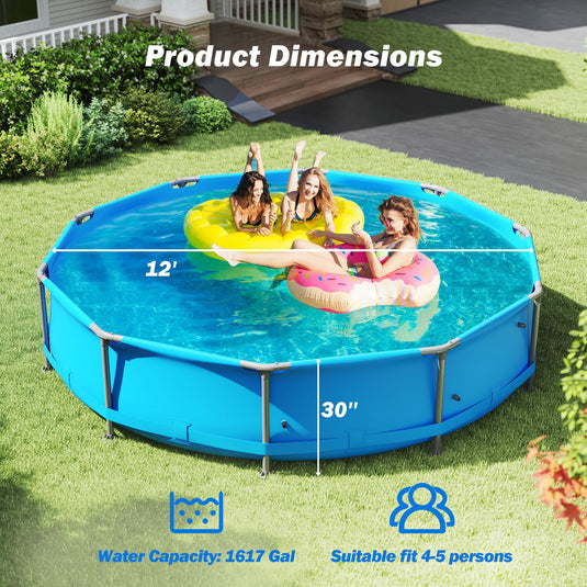 Goplus 12' x 12' x 30'' Metal Frame Above Ground Swimming Pool