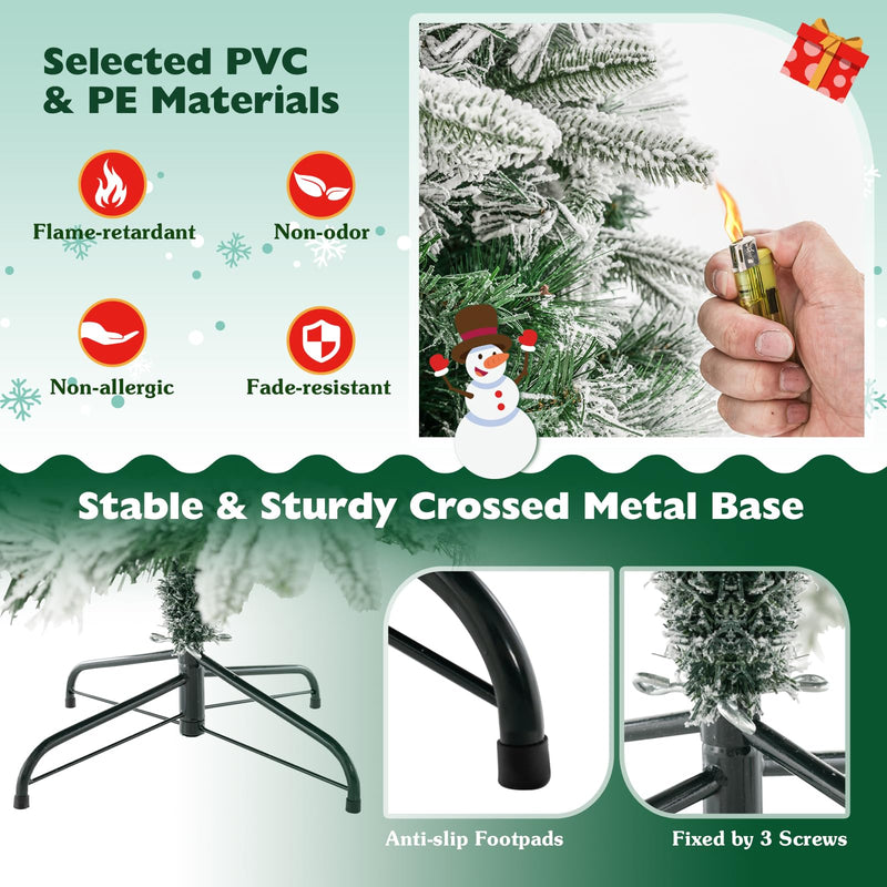 Load image into Gallery viewer, Goplus 6ft Pre-Lit Snow Flocked Artificial Christmas Tree, Pine Needles, for Holiday Party Office Home Decor
