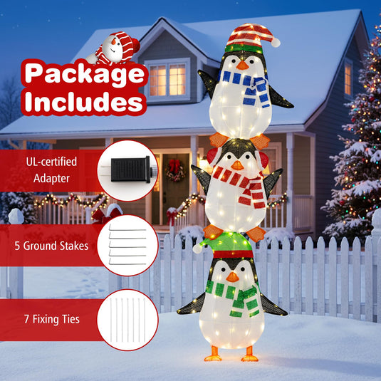 Lighted Penguins Decoration with Warm White Lights and Cute Hats