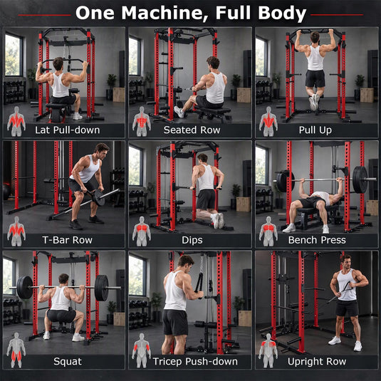 Goplus 2000LBS Power Cage with Cable Crossover System Landmine Attachment for Home Gym Garage