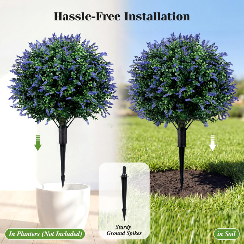 Load image into Gallery viewer, Goplus 2 Pack Artificial Lavender Boxwood Topiary Ball Trees 27.5" Faux Floral Shrubs
