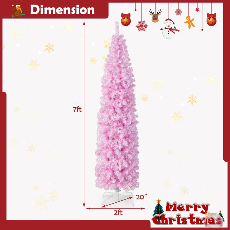 Load image into Gallery viewer, Goplus 7 FT Pre-Lit Pencil Christmas Tree with 670 Branch Tips &amp; 350 Cold White LED Lights
