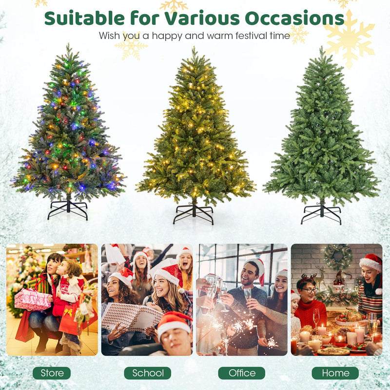 Load image into Gallery viewer, Goplus Pre-Lit Artificial Christmas Tree, Hinged Xmas Tree with Warm-White &amp; Multi-Color LED Lights
