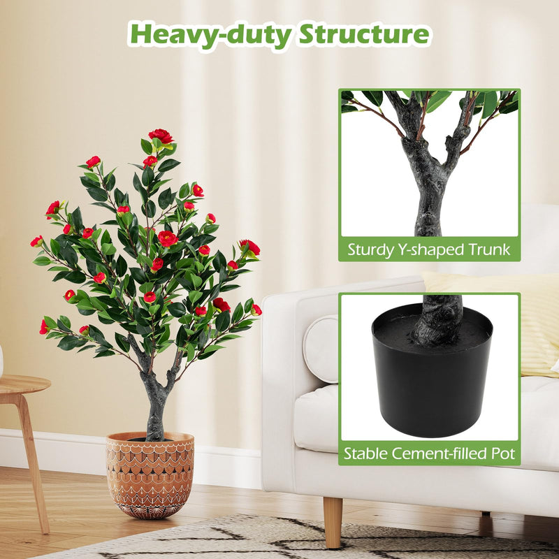Load image into Gallery viewer, Goplus 39.5 inch Artificial Camellia Tree Set of 2 | Indoor Greenery Floral Plant Potted Decoration Tree
