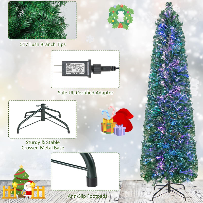 Load image into Gallery viewer, Goplus 6ft / 7ft / 8ft Fiber Optic Pencil Christmas Tree Xmas Full Tree for Home Office Holiday Decor
