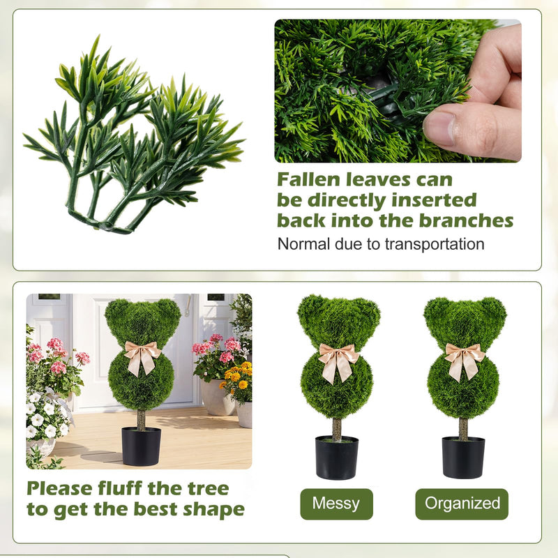 Load image into Gallery viewer, Goplus 2 Pcs Bear Topiary Trees with Pots 24.5" Decorative Artificial Animal Shrubs
