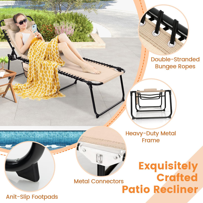 Load image into Gallery viewer, Goplus Beach Lounge Chair, Folding Chaise Lounger with Detachable Pillow &amp; Adjustable 4-Level Backrest &amp; 2-Level Footrest
