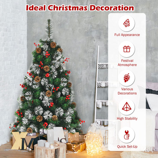 Goplus 4ft Snowy Artificial Christmas Tree Premium PVC Lifelike Full Tree for Holiday Celebration