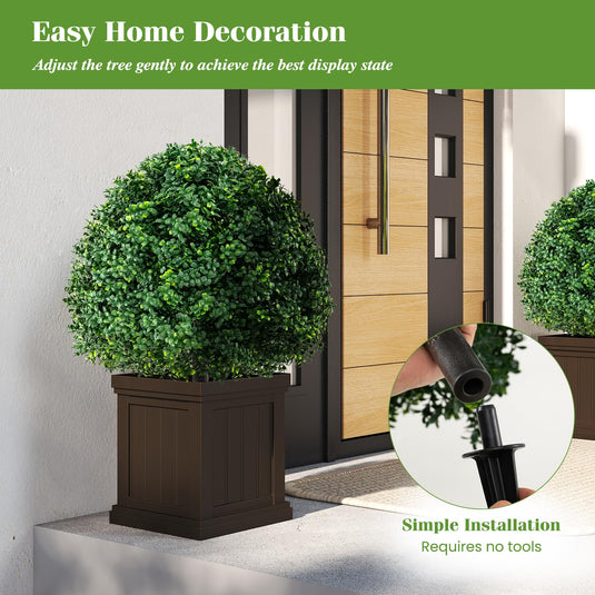 Goplus 28 Inches Artificial Boxwood Topiary Ball Tree Set Sun-Protective Fake Shrub Plants