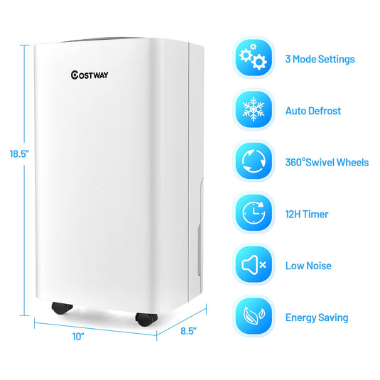 1500 Sq. Ft Portable 30 Pints, Dehumidifier with 3 Modes, 2 Speeds, 24H Timer, 0.5 Gallon Water Tank