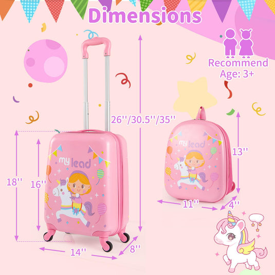 2 PCS Kid Luggage Set With Spinner Wheels for Children Boys Girls-Pink