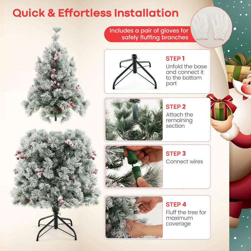Load image into Gallery viewer, Goplus 4.5ft Pre-Lit Artificial Christmas Tree, Snow-Flocked Hinged Xmas Tree with 251 Pine Needles
