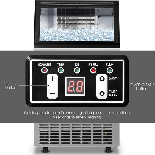 Commercial Home Ice Maker Machine, Built-in Stainless Steel Electric Ice Cube Maker, 33lbs Storage Capacity & Ice Shovel