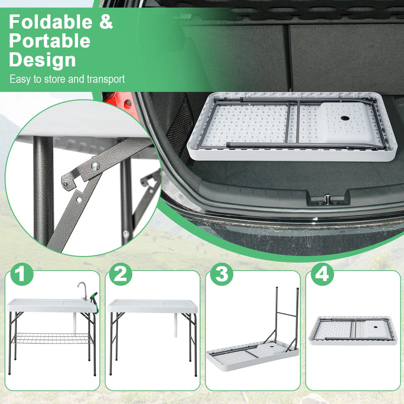 Load image into Gallery viewer, Goplus 42.5&#39;&#39; Folding Fish Cleaning Table with Sink and Spray Nozzle
