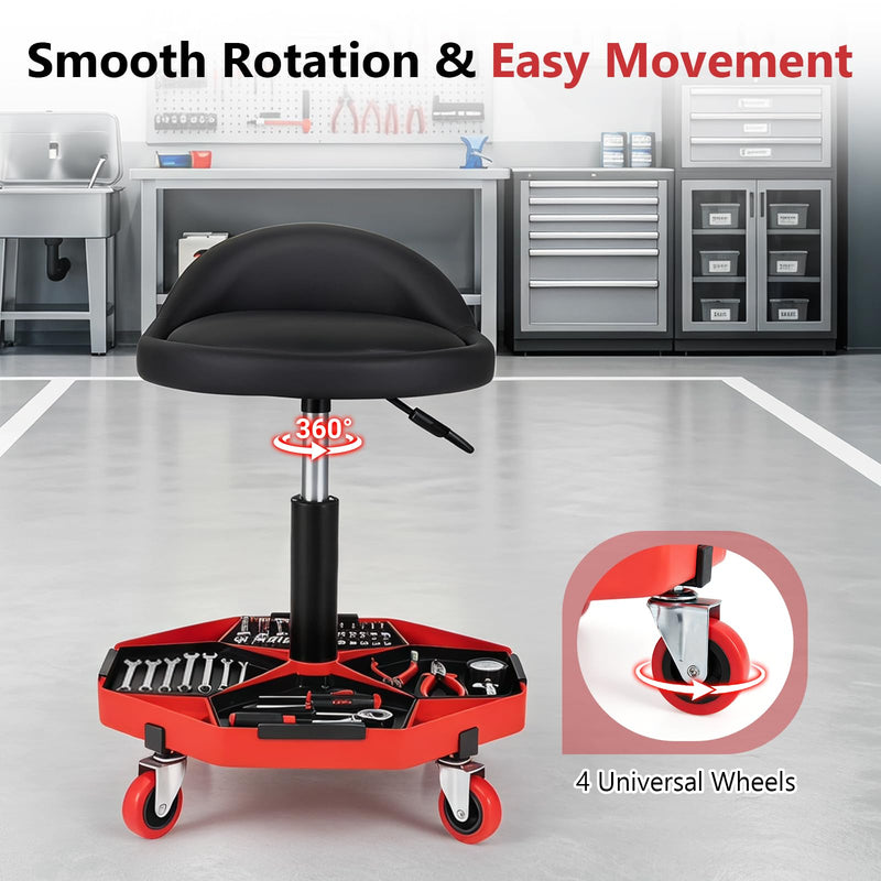 Load image into Gallery viewer, Goplus Rolling Mechanic Stool with Tool Storage Tray | PU Leather Seat Cushion

