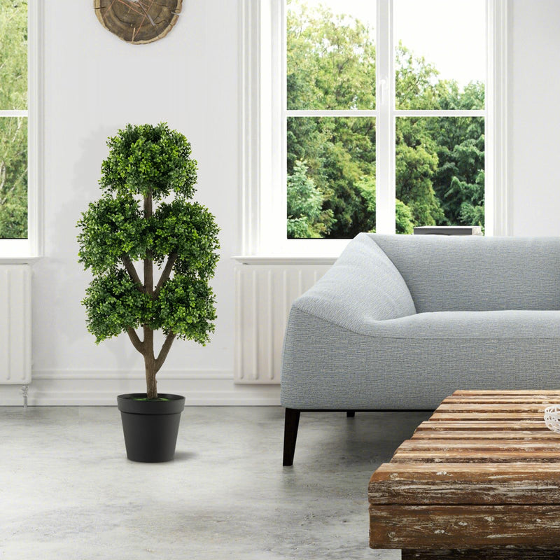 Load image into Gallery viewer, Goplus Artificial Boxwood Topiary Tree, 45” Tall Faux Potted Plants with 5 Ball-Shaped Topiaries, Cement Flowerpot
