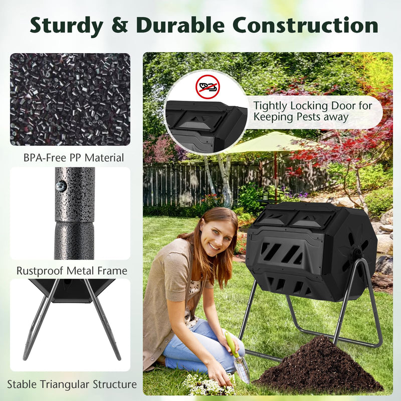Load image into Gallery viewer, Goplus Compost Bin, 42-Gal Dual Chamber Composting Tumbler w/2 Sliding Doors, Heavy-Duty Metal Frame
