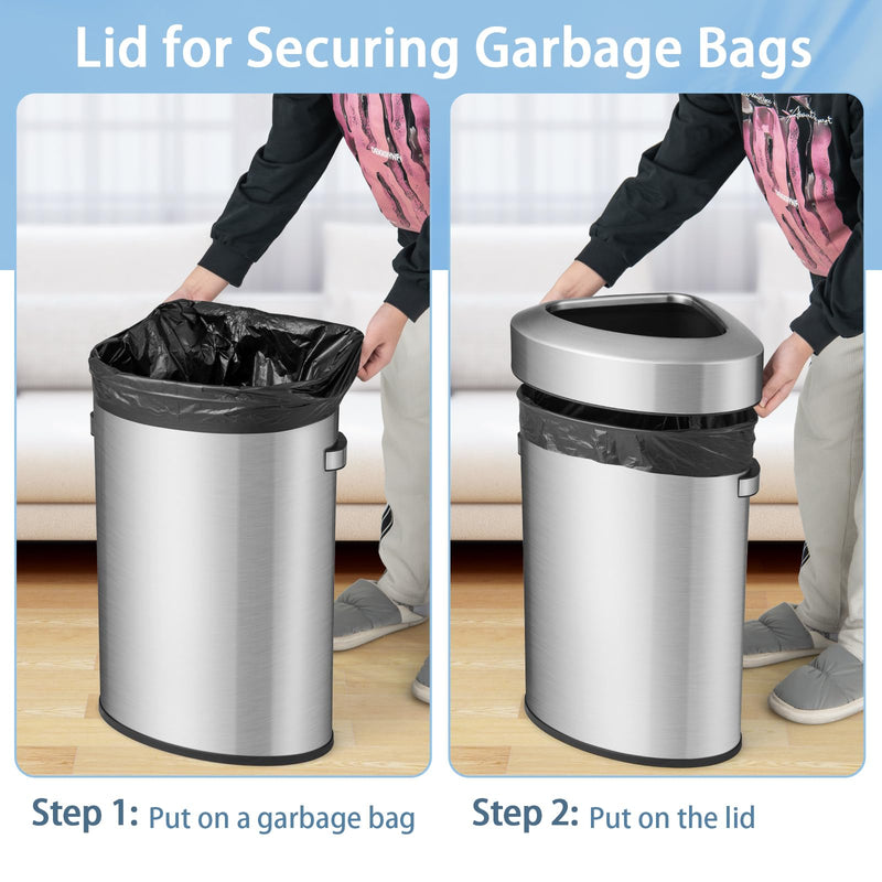 Load image into Gallery viewer, Goplus 16 Gallon/60L Stainless Steel Corner Trash Can, Triangular Rubbish Trash Bin with Lid
