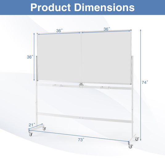 Goplus 72" x 36" Rolling Whiteboard, Double-Sided Magnetic Dry Erase Board with Stand and Aluminum Alloy Frame