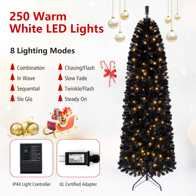 Load image into Gallery viewer, Goplus 7FT/8FT Pencil Christmas Tree with 8 Lighting Modes | Slim Artificial Fir Xmas Tree
