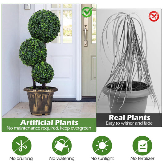 Goplus 2.5 FT Artificial Boxwood Topiary Tree Evergreen Faux Potted Plants (1/2 Pack)