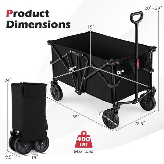 Goplus 38" Collapsible Wagon Cart with All-Terrain Wheels & 2 Cup Holders