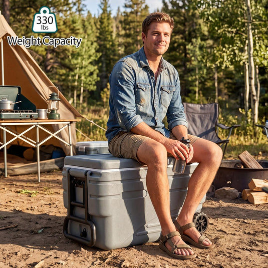 Goplus Portable Wheeled Ice Cooler All-Weather HDPE Ice Chest with Foldable Pull & Carry Handles