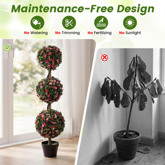 Goplus 43.5" Faux Potted Floral Plant Artificial Triple Ball Rose Topiary Tree ( 1/2 pack )